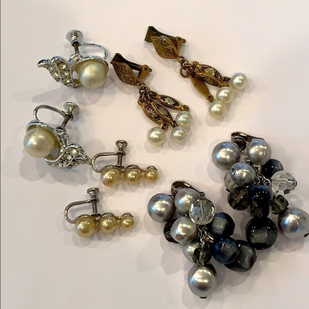 💐5/25 4 pair clip on vintage modern faux pearl